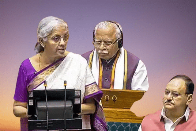 Nirmala Sitharaman, Manohar Lal Khattar and J P Nadda.